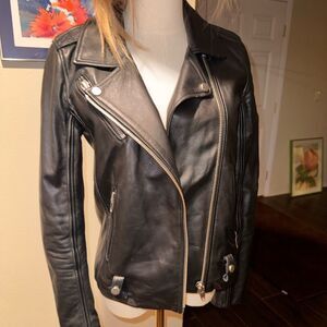 Carmar Black Leather Moto Biker Jacket Silver Hardware Size 36